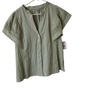 Falls Creek women’s Sage Button-Up Blouse with Lace Sleeves